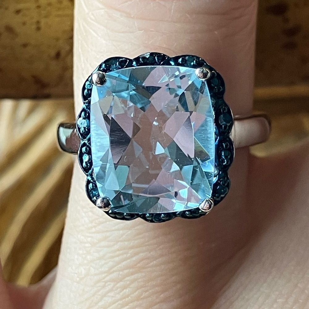 Sky Blue Topaz Blue Diamond Sterling Silver Ring Size 5.75
